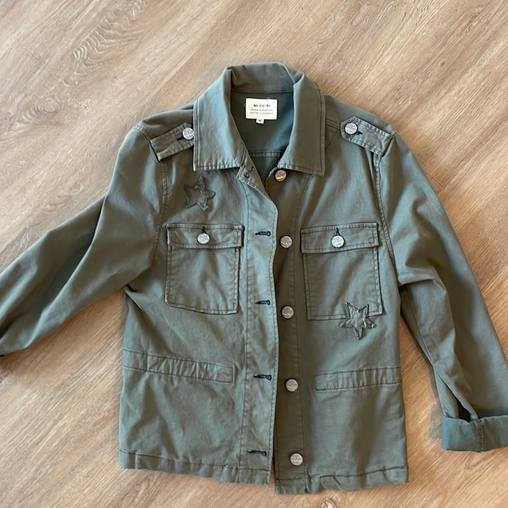 McGuire army green jacket w stars and silver buttons